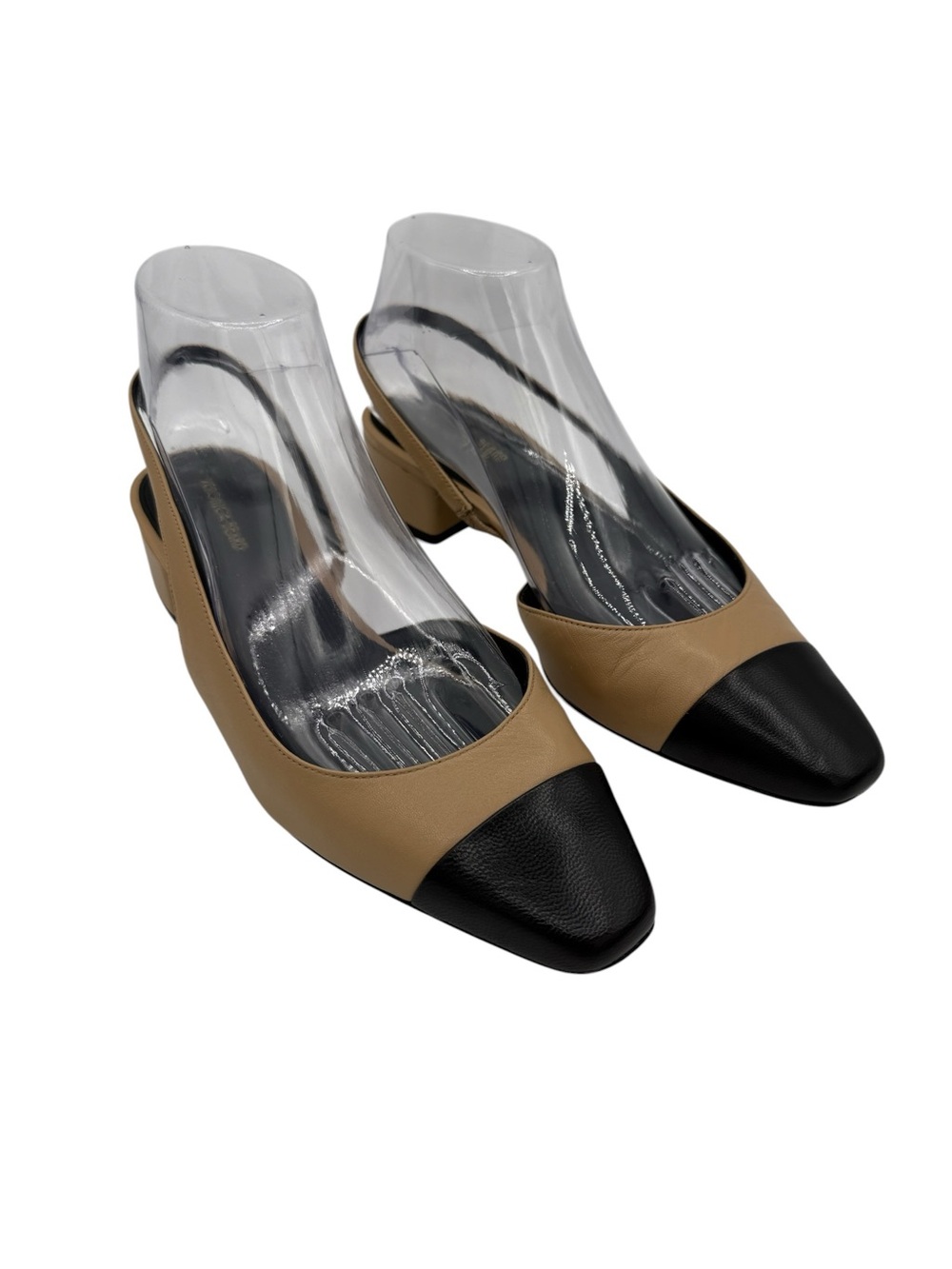 Veronica Beard Cecile Mixed Leather Slingback Flats Shoes 8.5 Tan & Black